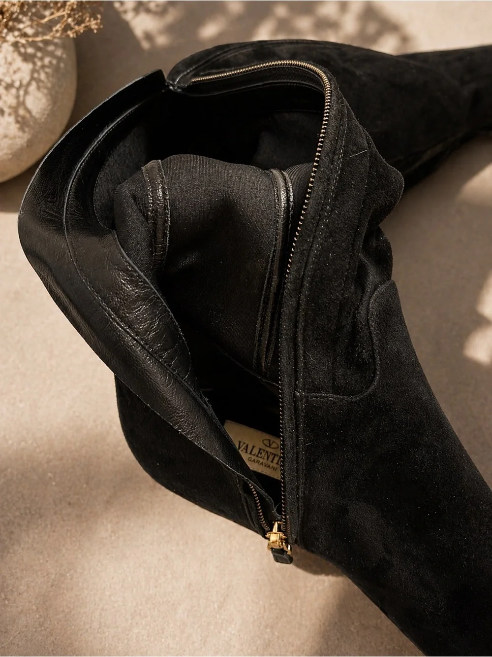Valentino Garavani OTK Boots Black Stretch Suede Gold Heel 39 / US 8–8.5 NWT